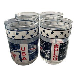 Vintage Apollo 13 “Safe Return” Commemorative Drinking Glasses Set of 4 USA Spac